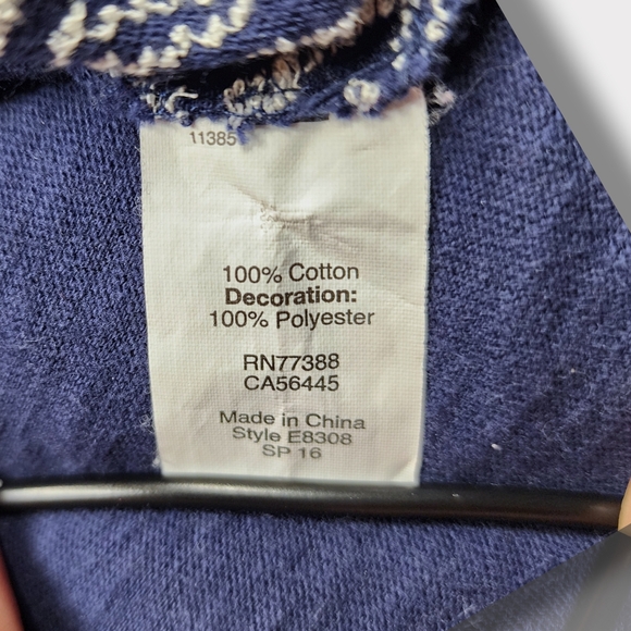 J. Crew Navy Blue Embroidered 3/4 Sleeve Sweater Top 100% Cotton Size Small - Picture 5 of 9